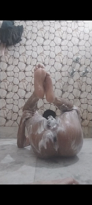 Young Boy Bathing in Bathroom. Indian High School Boy Is Bathing. Bathroom Boy