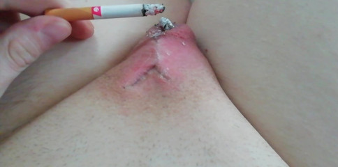 CBT Slave. Burning with Cigarettes. Human Ashtray. Locked in a Tiny Chastity with Superglue