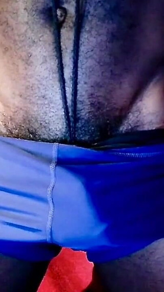 My Massive Bulge in My Tight Blue Spandex Shorts with Cockring