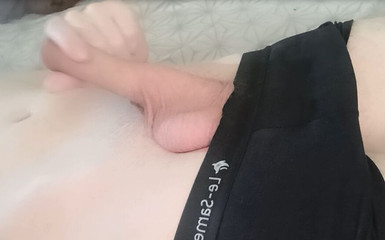 Skinny Guy in Black Panties Fingering His Dick