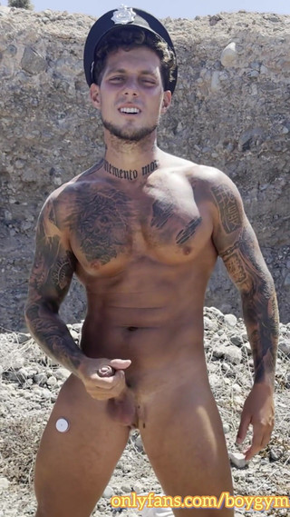 Police Man with Big Cock Cums in the Street