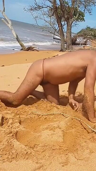 Ladysilva on the Beach Showing off His Hot Ass in Red Panties