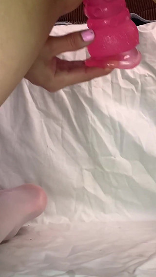 Femboy Fucks Ass with Dildo in Chastity Cage