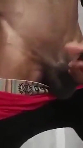 Wanking my big black dick in shower cumming hard