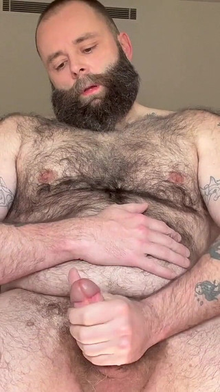 Hairy Bear Stepdad Touches Hole and Cums