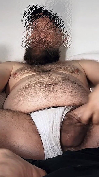 Bear Jerking off in Cap and White Briefs