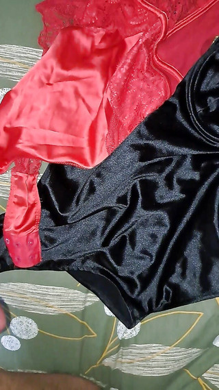 Milking My Cum Onto Her Satin Lingerie