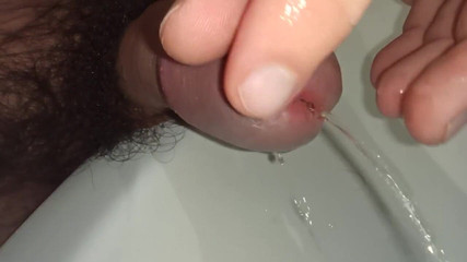 Playing with Foreskin and Pee. Cock Close-up