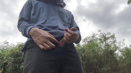 Thai Worker Cum with Watermelon.