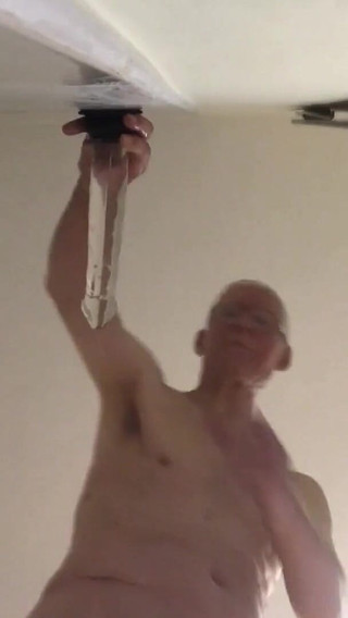 Close up View From Below Riding a Large Glass Cock