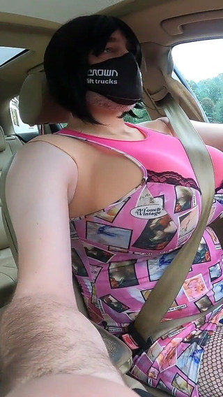 Giant Fake Tits Crossdresser Jon Scarecrow Driving in Drag