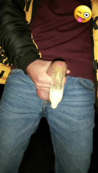 Twink Fills Cum Filled Condom Even More