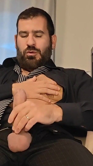 Suited Man Huge Cock Jerking