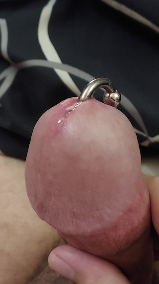 First Time Jerking off and Cumming with a Pierced Cock