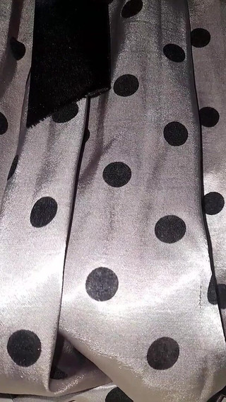Crossdresser Cum Wearing Satin Silk Polkadot Dress with Silky Lining