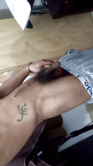 Look at my big cock, it's beautiful and hard, wanting something delicious