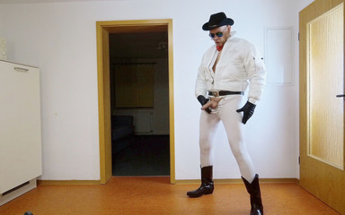 White Lycra Cowboy 2 Cum Shots