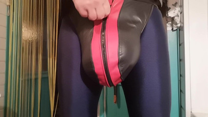 Perfect bulging in leather jockstrap