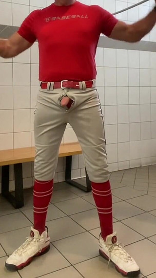 Buff Dilfjockdad87 Edges in the Locker Room in Baseball Gear