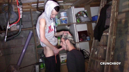 Two young straight dudes fucking in basement