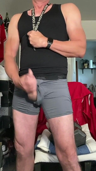 Jockdad87 Jerks a Load of Cum in Grey Underwear
