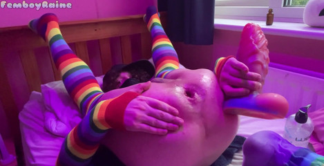 How Do You All Like This New Lighting? It Really Makes Both the Rainbow Thighhighs and the Giant Rainbow Dildo