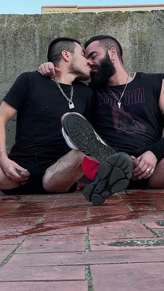 Piss on Rooftom & Hard Fuck. Soaking Wet Cocks.