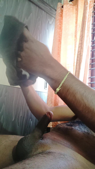 Oiling up My Cock and Masturbating with Neighbours Panties and Bra