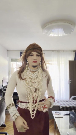 Crossdresser Walking Around the Apartment Showing High Heels and Lovely Pearls
