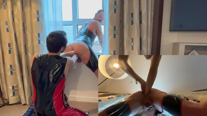 I fist caged pussy boy in Antwerp with a window view