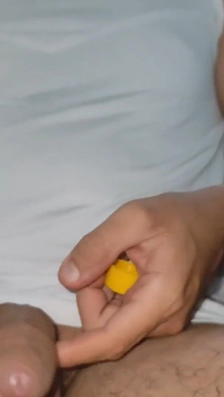 Straight Stepdaddy Filling His Dick with Hot Sauce.