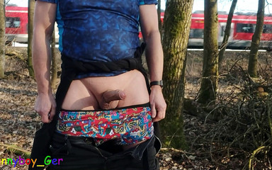 The Train Is Coming, and so Am I. Jerking off in the Woods Next to the Railway While Trains Pass by. with a Happy Ending.