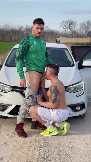 Outdoor Blowjob Next to the Car in the Middle of the Fields