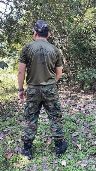 Horny Solider Thai Jerks off & Cums at Work