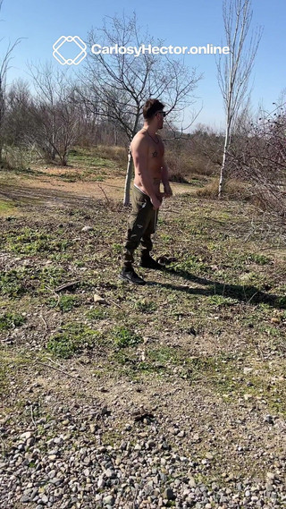 Carlos Jerks His Massive Cock Outdoors - Stroking Hard in the Middle of Nowhere