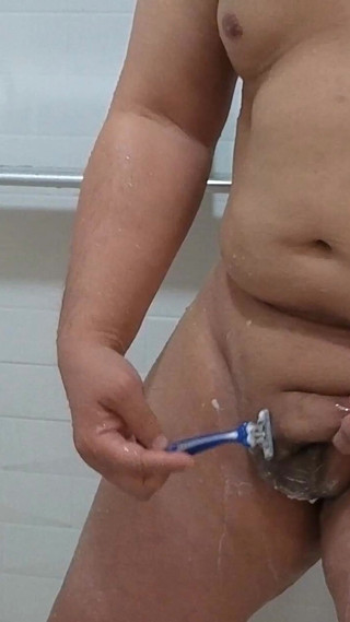 Asian Stepdad - Shaving Pubic Area, Cock and Balls, Full Shower