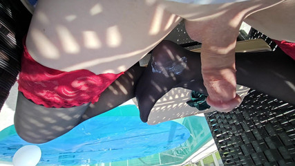 Poolside Wet Nylon and Cock Foot Cum