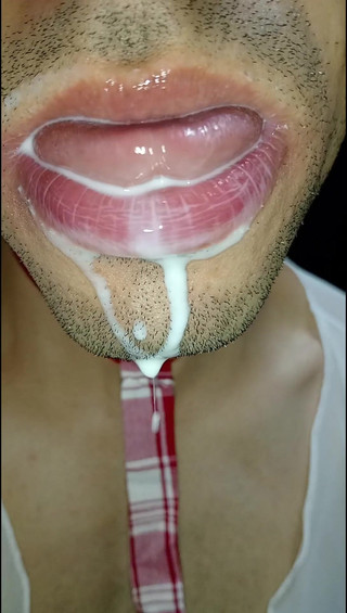 Cum in My Mouth, Play with Your Cum, and Swallow It, Close-up, Naughty Gay, Tongue, Sloopy