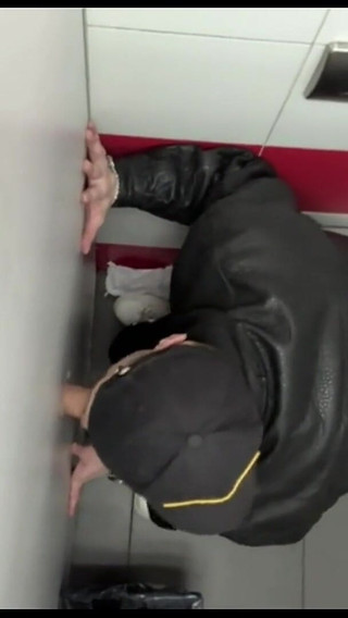 Scally Chav Boy in Leather Jacket Try Glory Hole in the First Time