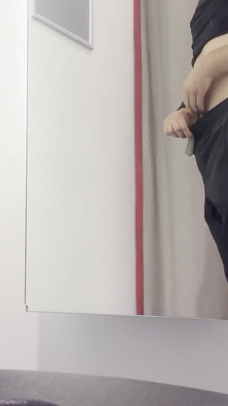 Young Boy in Thong Trying on New Pants, Sweet Ass and Popping Penis