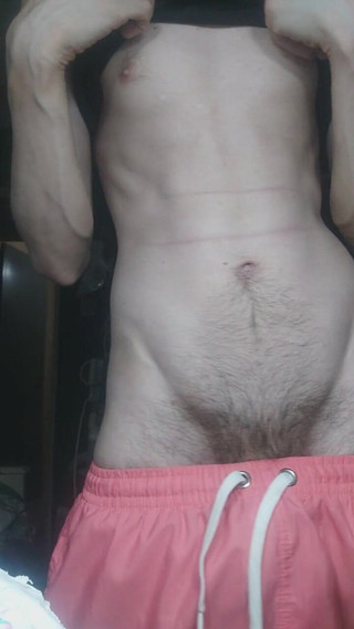Skinny Boy Teasing His Abs on Camera