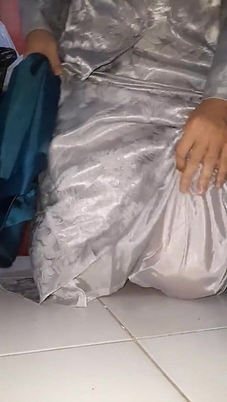 Cum wearing woman business suit with silky lining