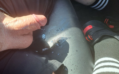 Beary Hairy busts a load of cum in an outdoor parking lot